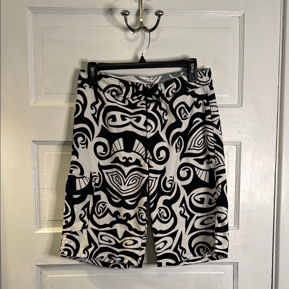 Black and White Patterned Swim Shorts